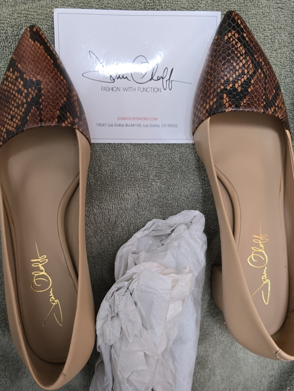 Tan Snake-Print Pointed Toe Flats